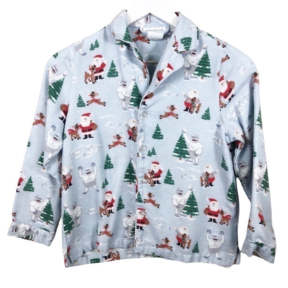 Pottery Barn Kids Rudolph Reindeer Button Pajama Top Size 8 Christmas Santa